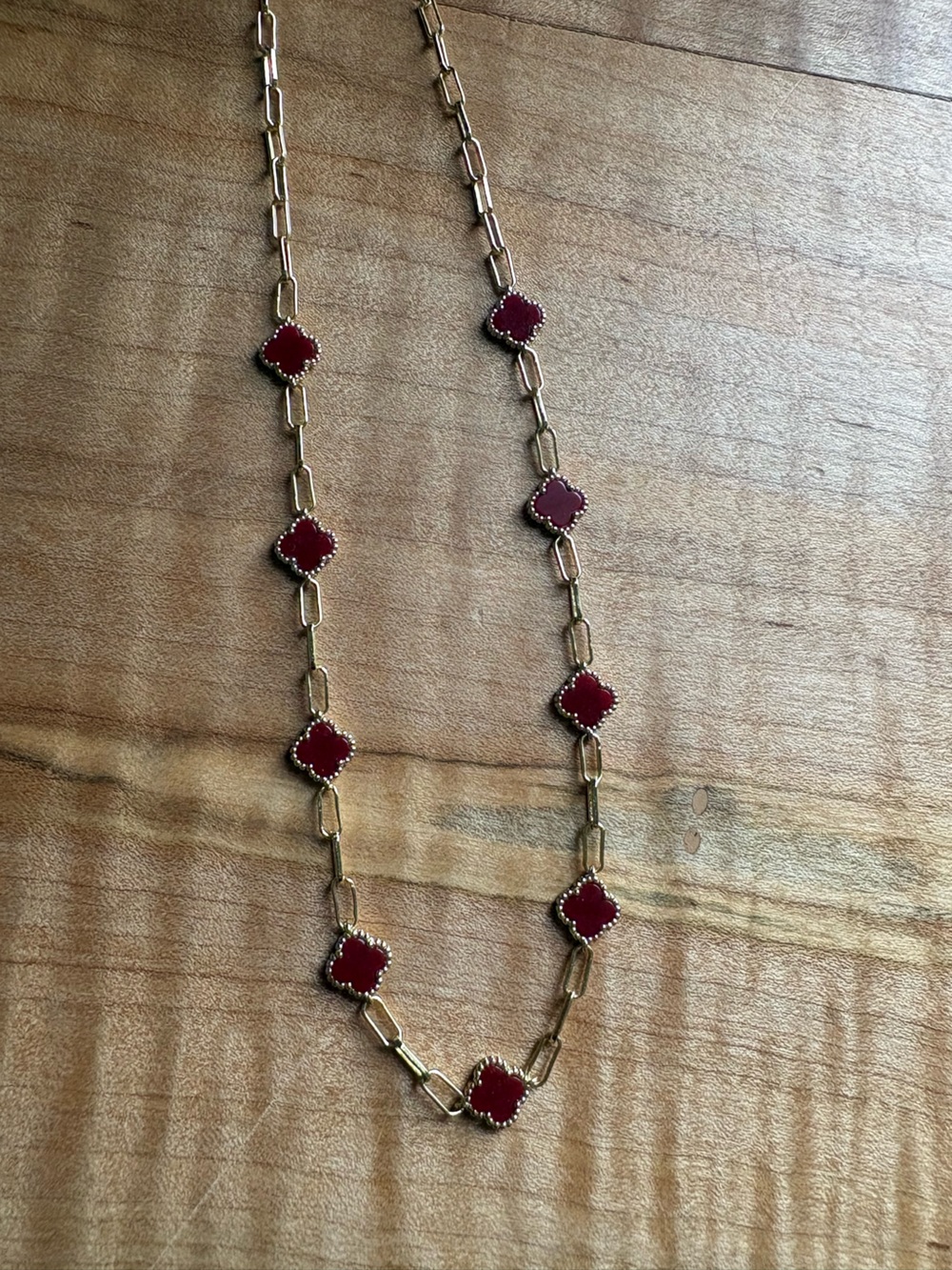 Elegant Gold over 925 Sterling Silver Red Clover Paperclip Chain Necklace 16-18”